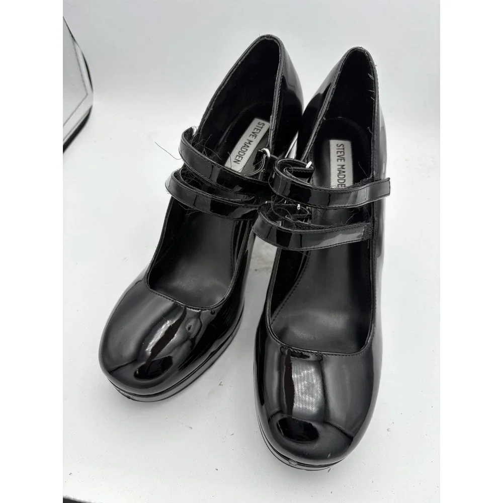 Steve Madden Shoes Womens Size 10 Black Patent Platform Mary Jane Block Heels